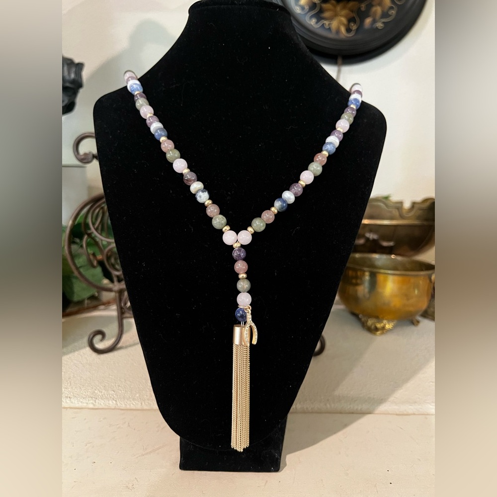 NWT WHBM Semi Precious Stones Lariat Necklace with Wishbone accent.
